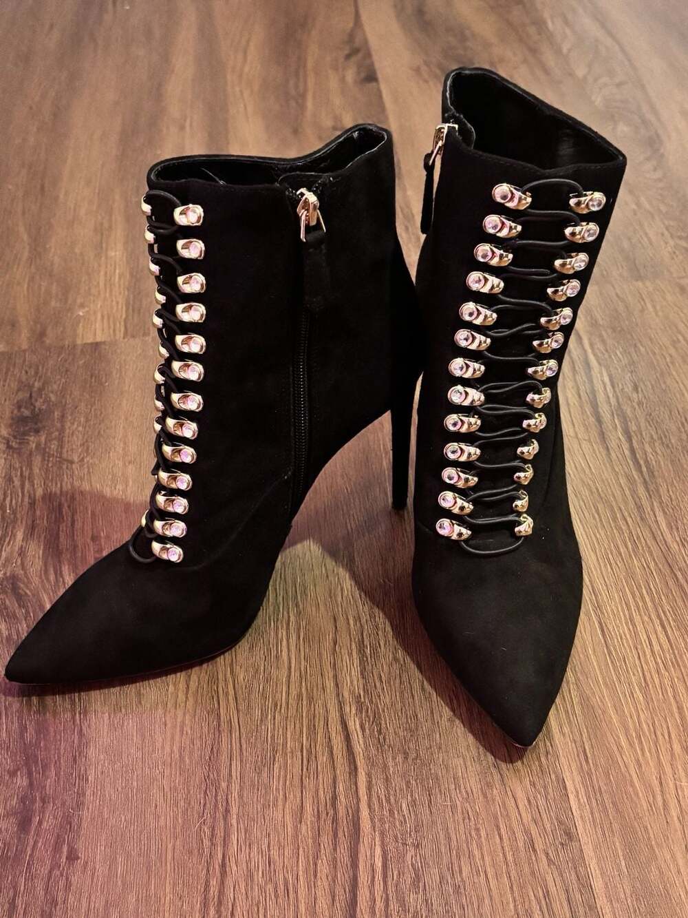 Jennifer Lopez Black Suede Pointed Toe Lace Up Stiletto Ankle Boots 9.5